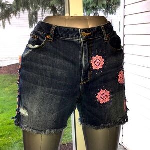 Embroidered Denim Shorts